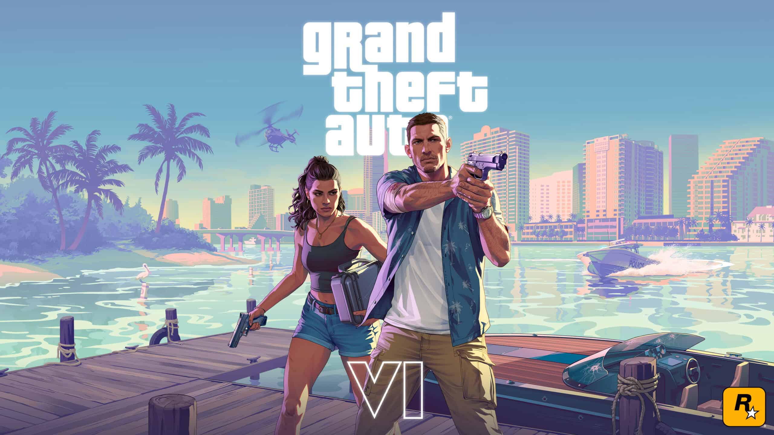Jason et Lucia, le duo Bonnie & Clyde de Grand Theft Auto VI, key art officiel Rockstar